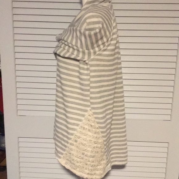 French Laundry Sweater Gray White Stripe Lace - Picture 4 of 7